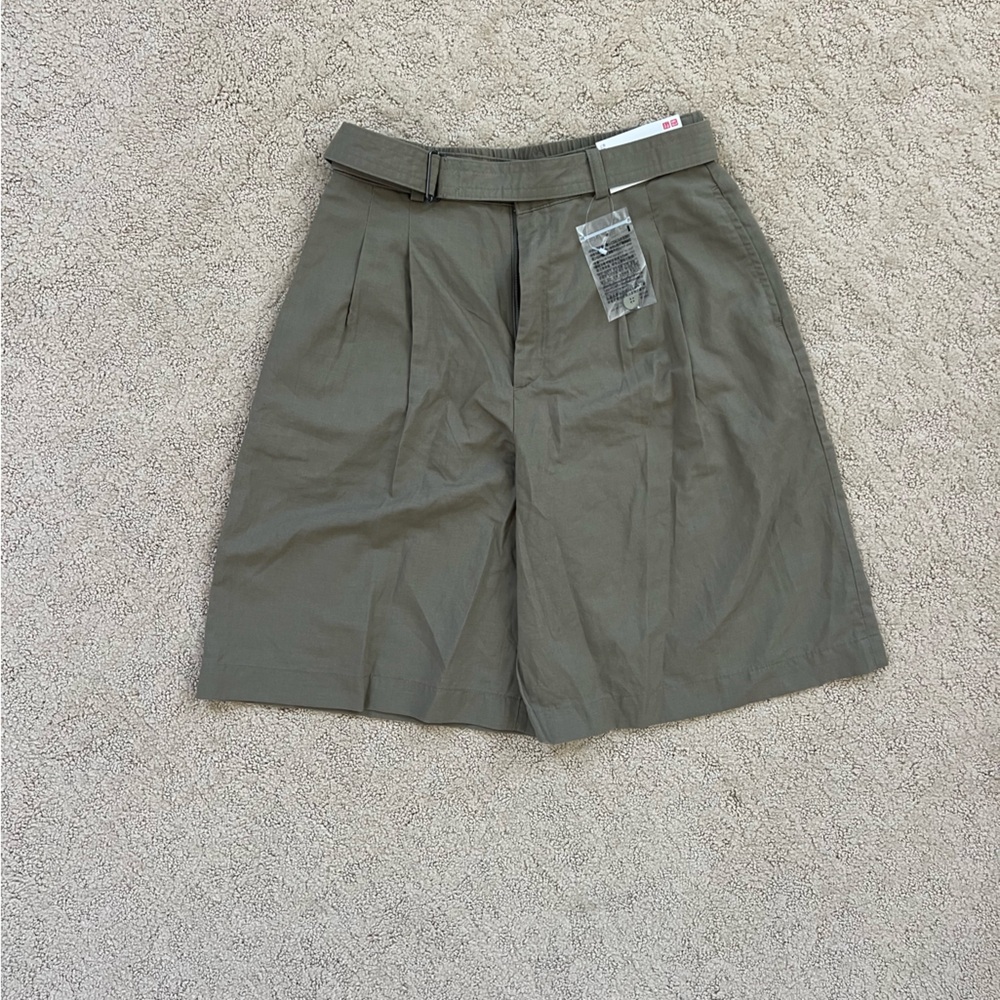 Women’s Linen Blend Belted Culottes Olive Green Shorts